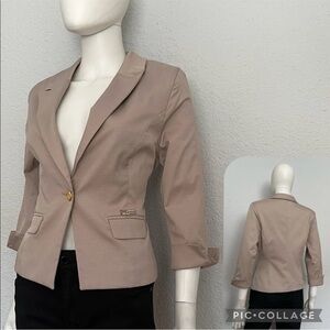 WOMEN BLAZER ONE BUTTON 3/4 SLEEVES LINED NOTCHED COLLAR JACKET‎ BEIGE
